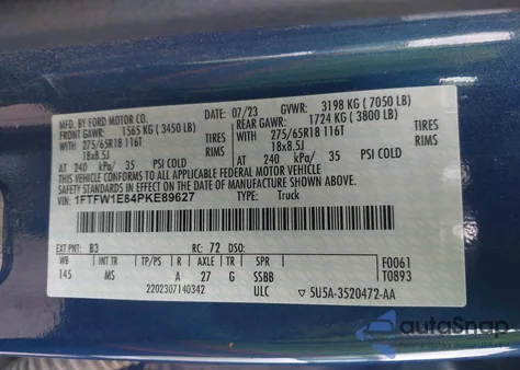 2023 Ford F-150 Xlt from USA, damaged, VIN 1FTFW1E84PKE89627